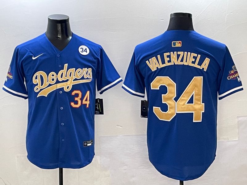 Men Los Angeles Dodgers #34 Valenzuela Blue Gold Game Nike 2025 MLB Jersey style 4